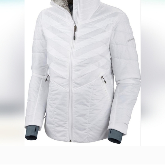 COLUMBIA Omni heat Powder lite full zip jacket. Blue/white plaid. Size Small - Picture 3 of 16